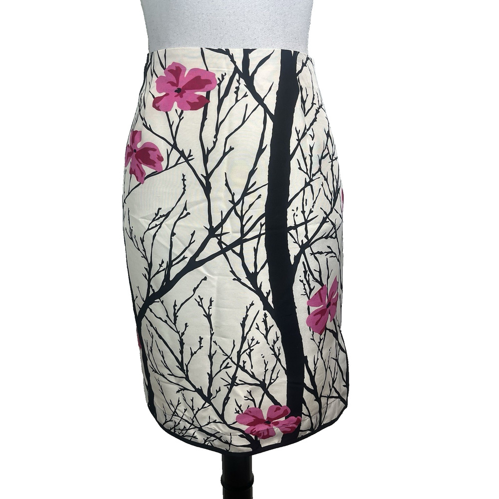 Cream Pencil Skirt with Pink Floral Print